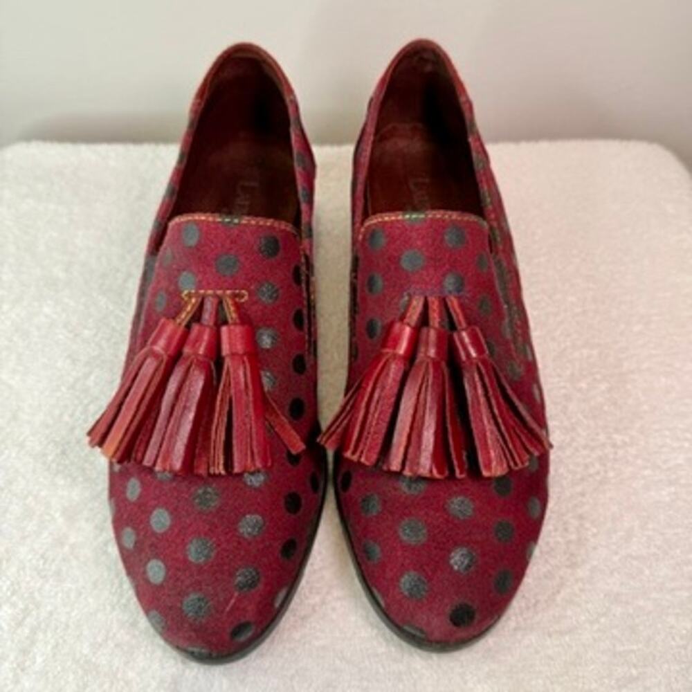 Laura Vita Burgundy Polka Dot Tassel Loafers Women’s 7.5 Suede Shoes - Picture 5 of 14